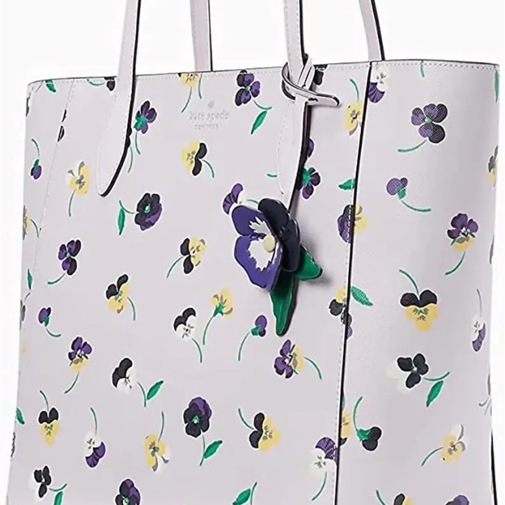 Kate Spade Floral Large Top Zip Tote Purple Lilac Multi Charm - Picture 3 of 4